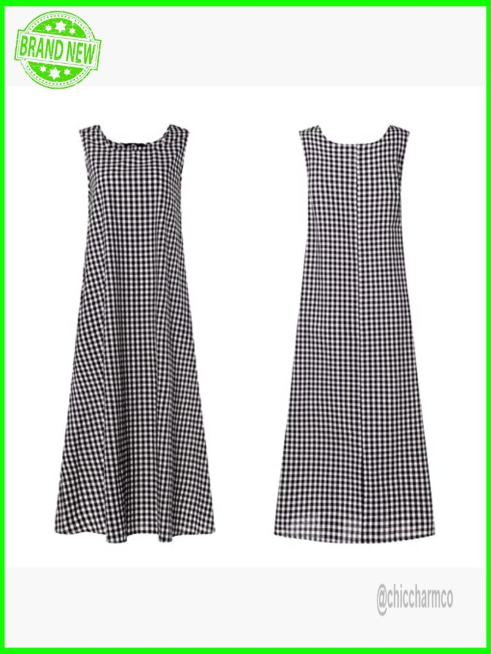 Cotton Plaid Tank Maxi Dress with Pockets Loose Fit - Picture 5 of 5